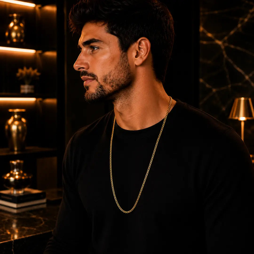 Corrente Masculina Cordão Cartier Cadeado 4,5mm Banhada a Ouro 18k