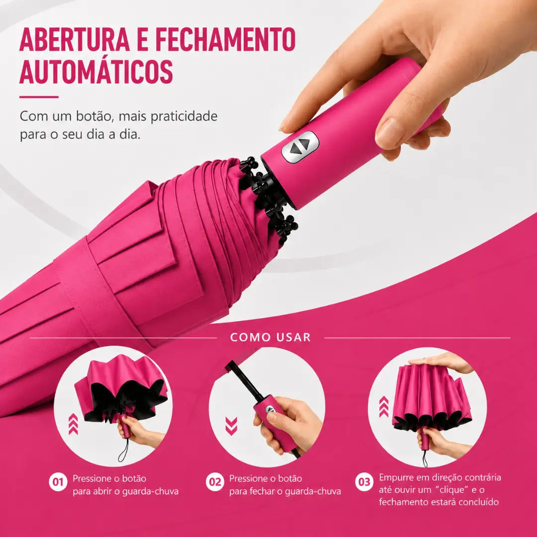 Guarda Chuva Reforçado Automático Rosa