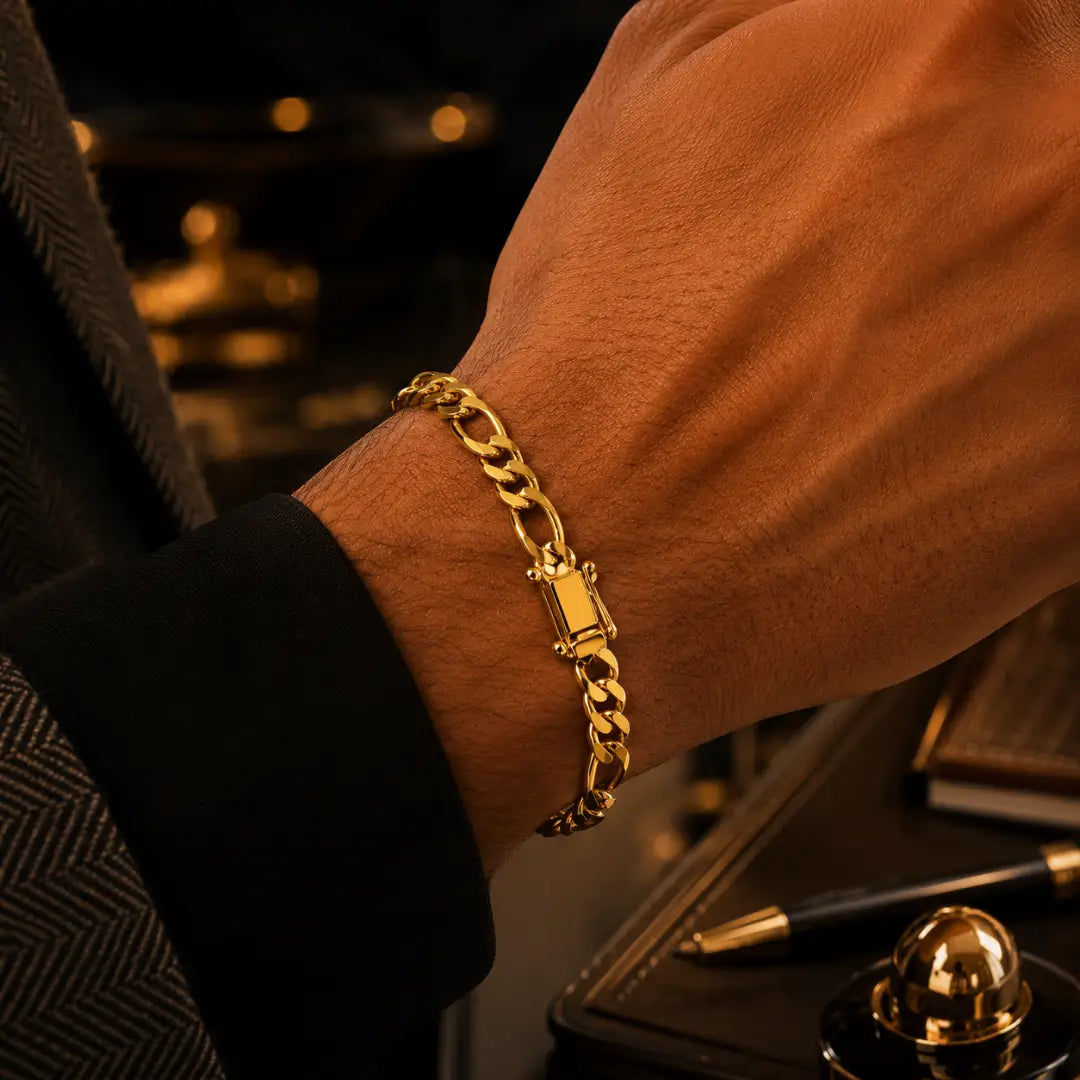 Pulseira Masculina Semijoia Fecho Gaveta Dupla Ouro 18k - Bravanni
