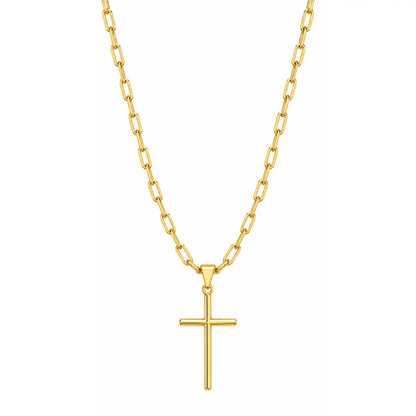 Foto de produto em fundo branco destacando o Colar Masculino Cartier Fecho Canhão Com Pingente Cruz Palito Banhada a Ouro 18k por inteiro.
