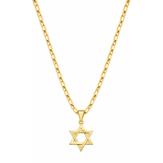 Foto de produto em fundo branco destacando o Colar Masculino Cartier Tijolinho Com Pingente Estrela de Davi Banhada a Ouro 18k por inteiro.