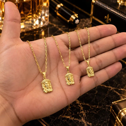 Pingente Face de Cristo dourado de 1,5cm para colar masculino