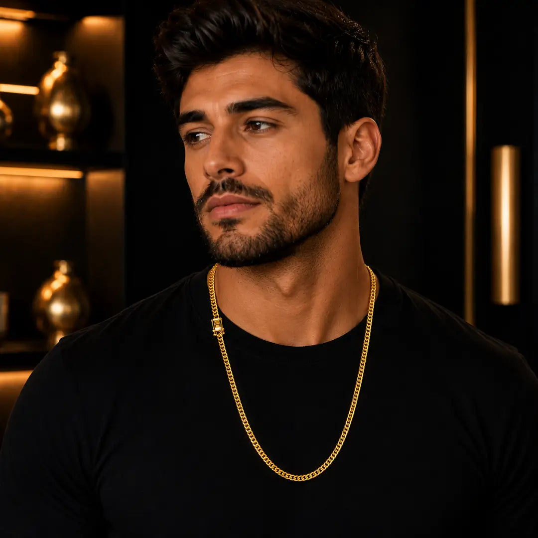 Corrente Grossa Cordão Masculino Grumet Dupla com Fecho Gaveta Banhado a ouro 18k