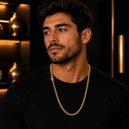 Corrente Grossa Cordão Masculino Grumet Dupla com Fecho Gaveta Banhado a ouro 18k