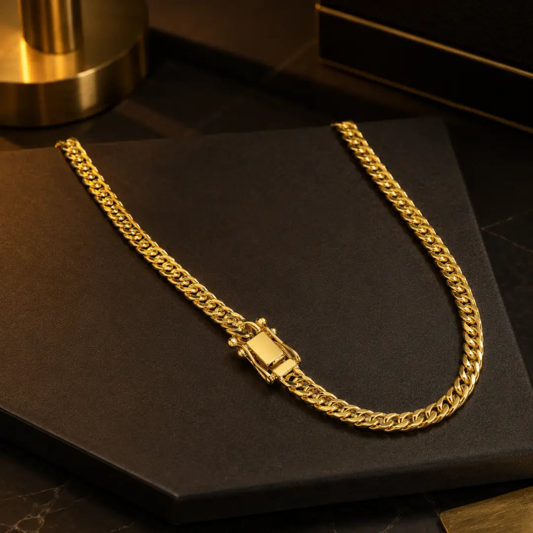 Corrente Grossa Cordão Masculino Grumet Dupla com Fecho Gaveta Banhado a ouro 18k