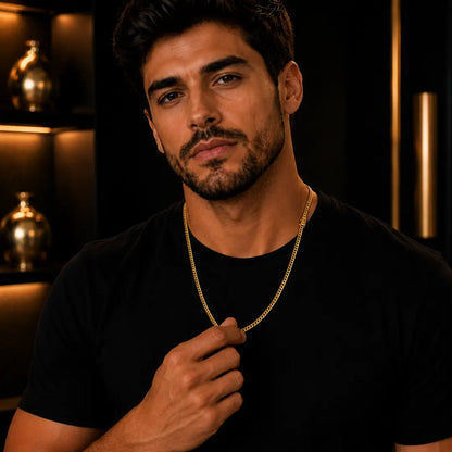Corrente Grossa Cordão Masculino Grumet Dupla com Fecho Gaveta Banhado a ouro 18k