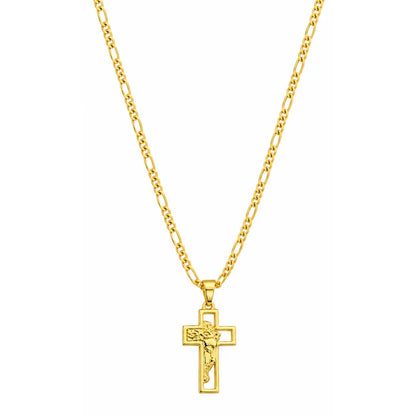 Foto de produto em fundo branco destacando o Colar Masculino Corrente 3x1 Com Pingente Jesus Cristo Banhada a Ouro 18k por inteiro.