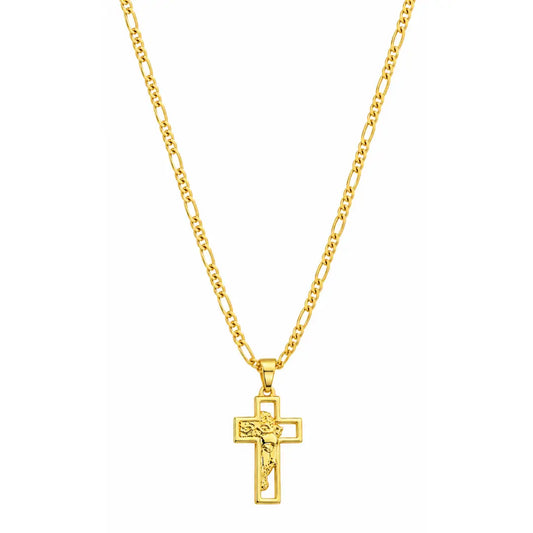 Foto de produto em fundo branco destacando o Colar Masculino Corrente 3x1 Com Pingente Jesus Cristo Banhada a Ouro 18k por inteiro.