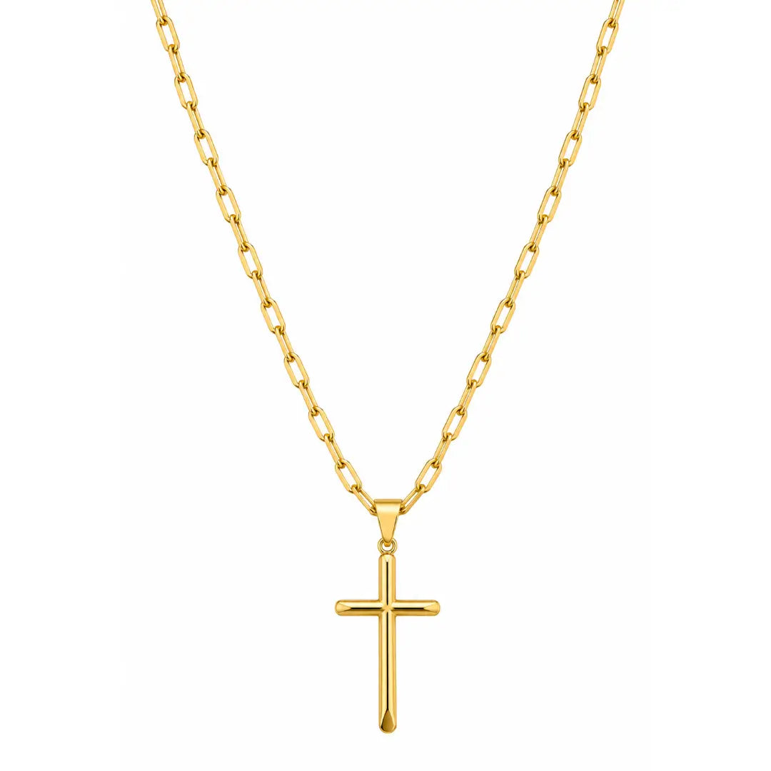 Colar masculino Cartier com pingente Cruz Palito banhado a ouro 18K