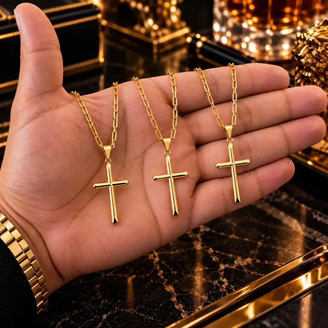 Pingente Cruz Palito dourado para colar masculino