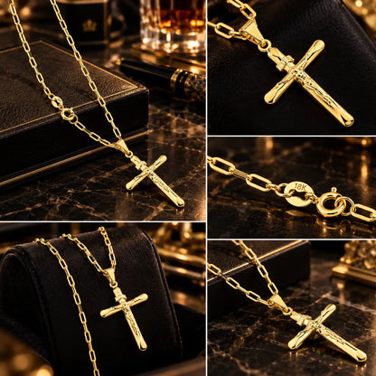 Corrente masculina Cartier dourada de 60cm com pingente Inri