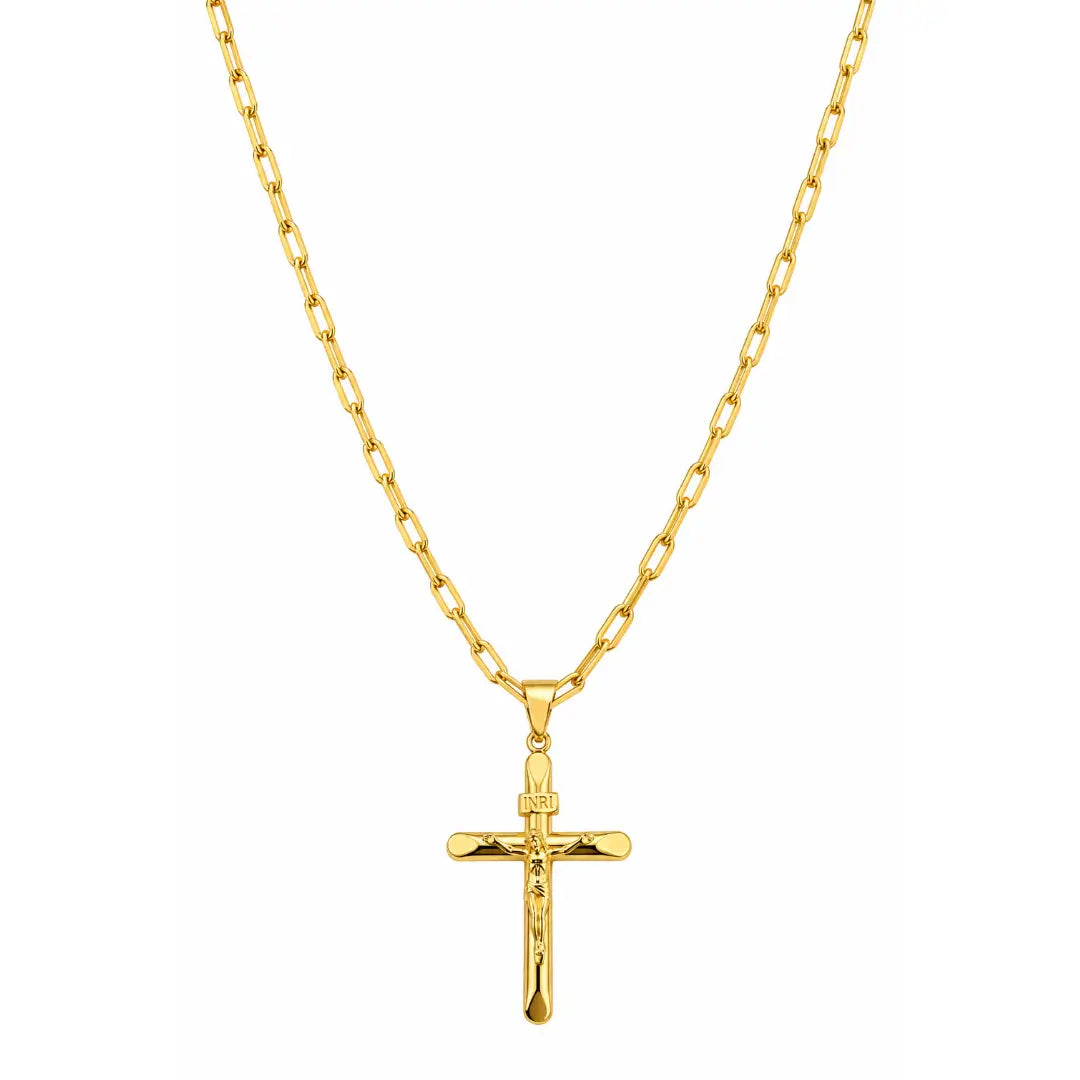 Colar masculino Cartier 2,2mm com pingente Inri banhado a ouro 18K