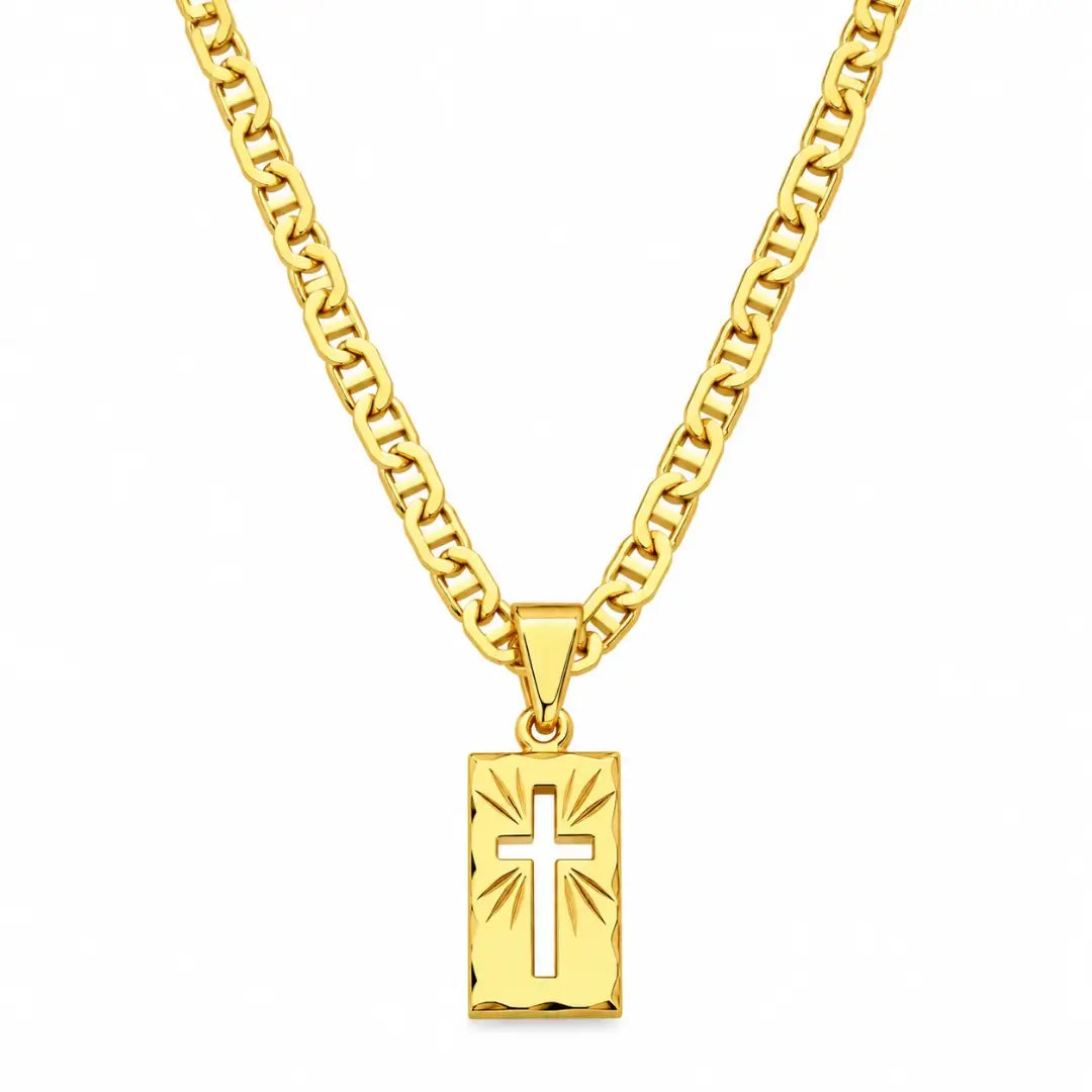 Colar masculino com pingente Cruz Vazada banhado a ouro 18K