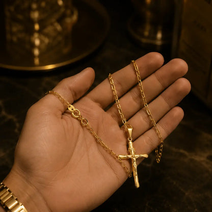 Corrente Masculina com Pingente Cruz 3D Banhados a Ouro 18k Correntinha cartier Cordão com Crucifixo
