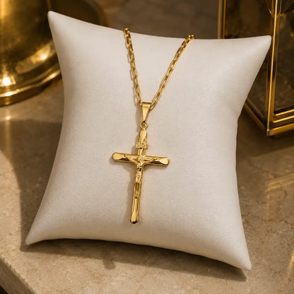 Corrente Masculina com Pingente Cruz 3D Banhados a Ouro 18k Correntinha cartier Cordão com Crucifixo