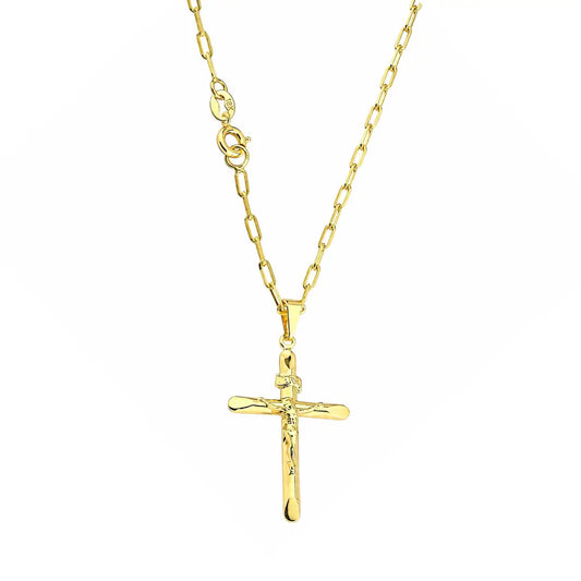 Corrente Masculina com Pingente Cruz 3D Banhados a Ouro 18k Correntinha cartier Cordão com Crucifixo