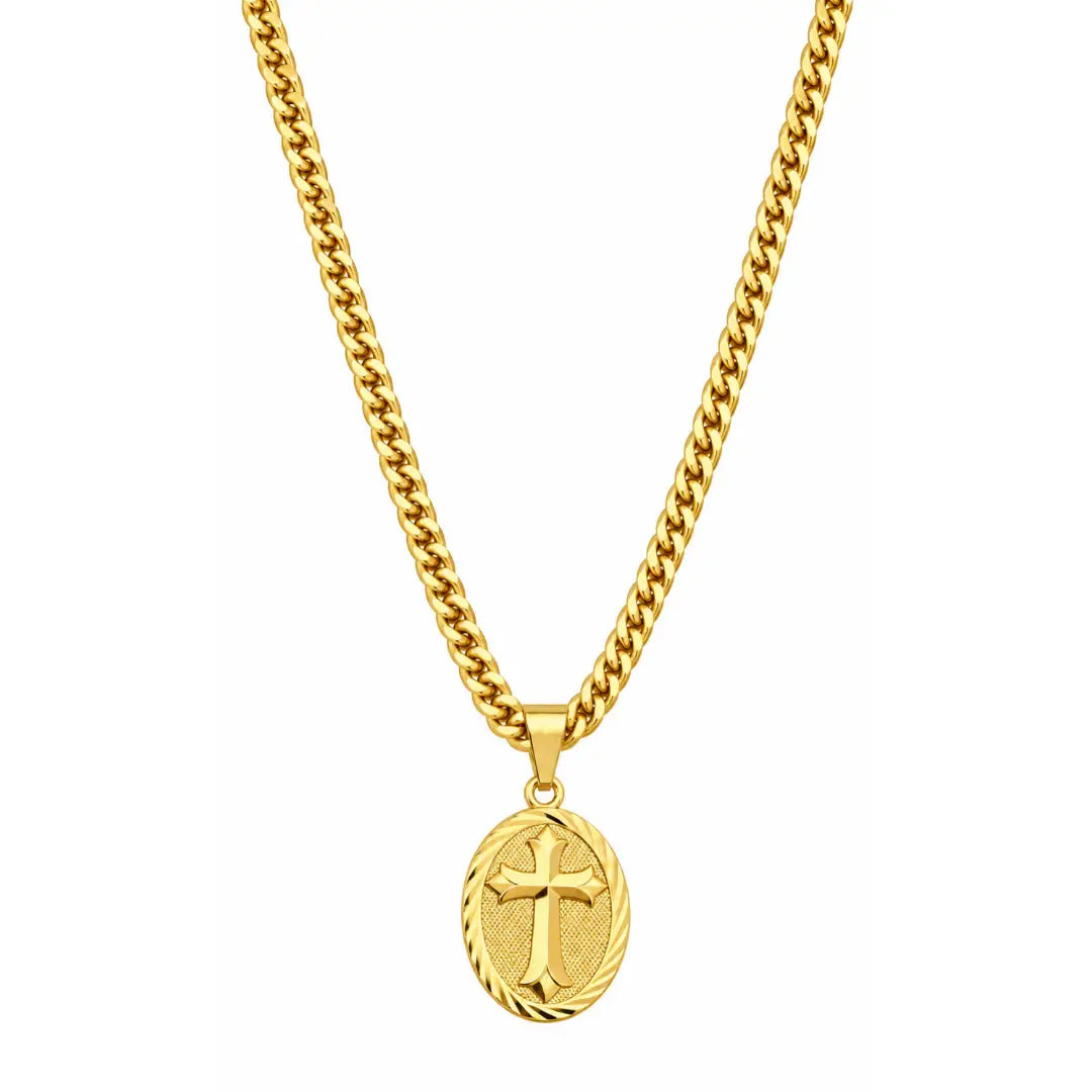 Colar masculino Grumet Dupla com Medalha Cruz em fundo branco
