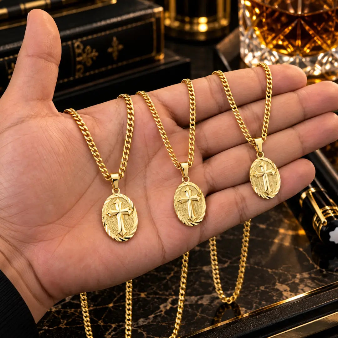 Pingente Medalha com Cruz dourado para colar masculino