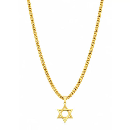Foto de produto em fundo branco destacando o Colar Masculino Corrente Grumet Dupla Com Pingente Estrela de Davi Banhada a Ouro 18k por inteiro.