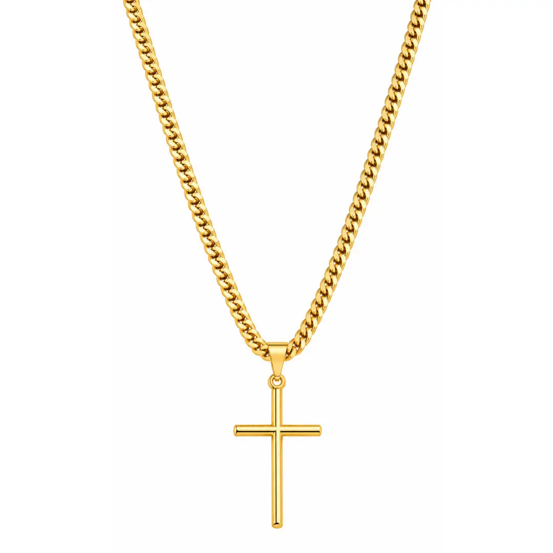 Colar masculino Grumet Dupla com Cruz Palito em fundo branco