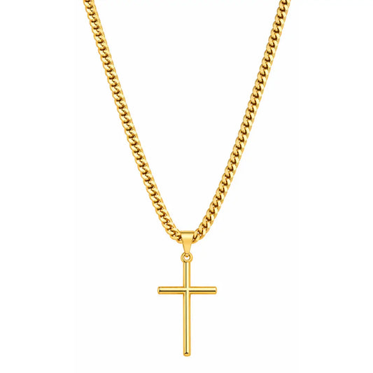 Colar masculino Grumet Dupla com Cruz Palito em fundo branco