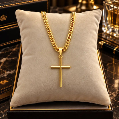Colar masculino Grumet Dupla 3mm com pingente Cruz Palito banhado a ouro 18K
