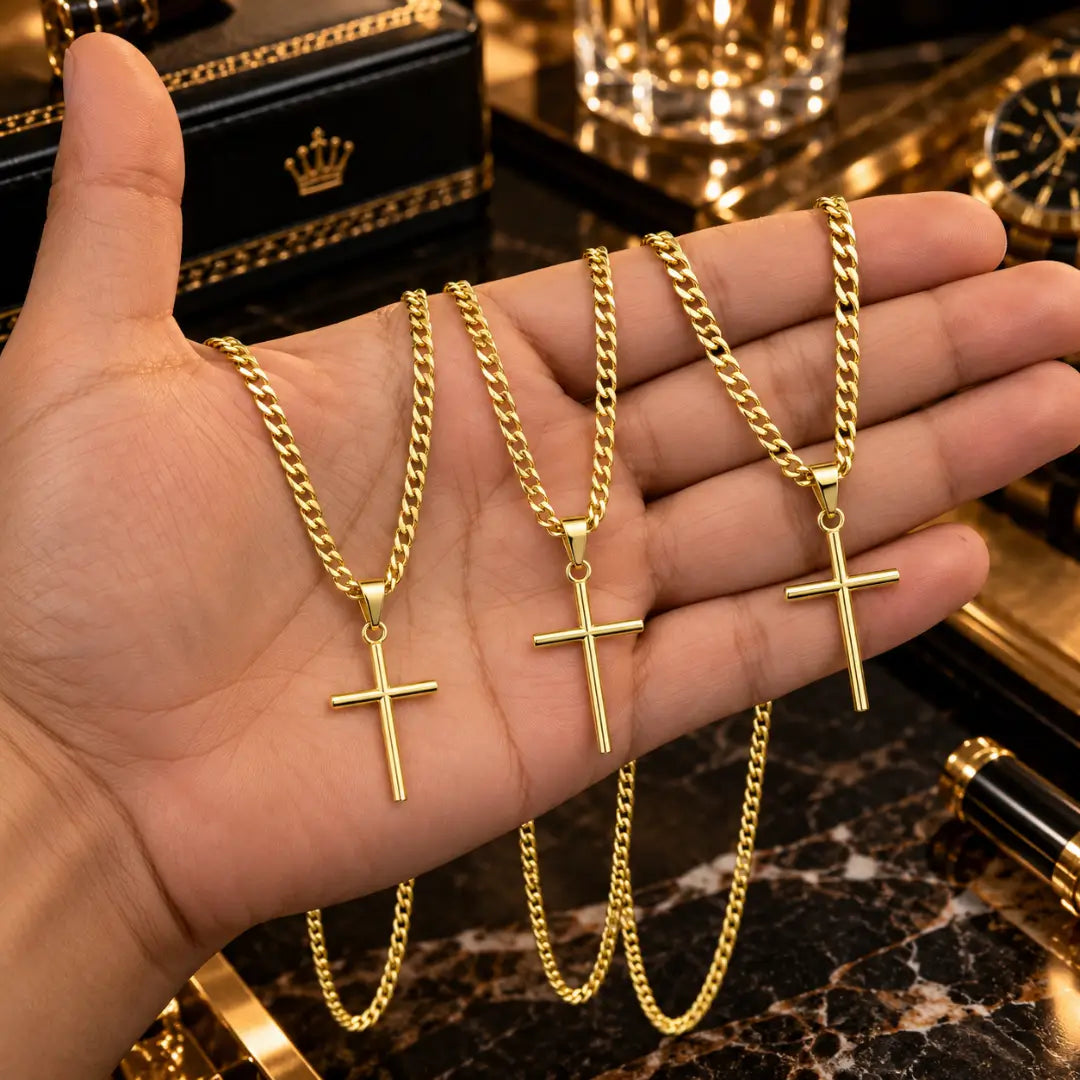 Pingente Cruz Palito dourado para colar masculino