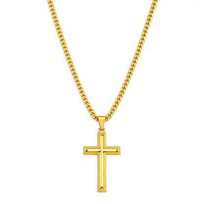 Colar masculino com pingente Cruz Detalhada banhado a ouro 18K em fundo branco