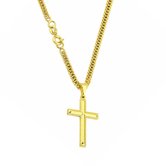 Corrente Grumet Dupla Lacraia Masculina + Pingente Cruz Detalhada Banhados a Ouro 18k