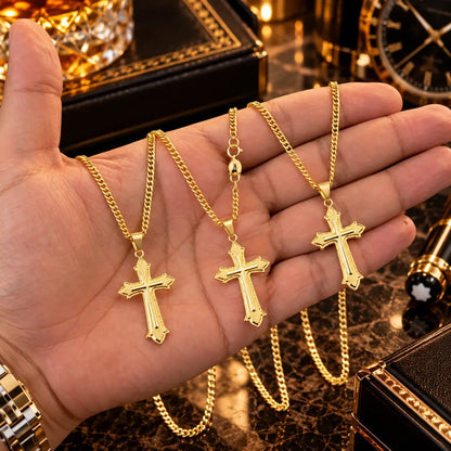 Pingente Cruz dourado do colar masculino Grumet Dupla