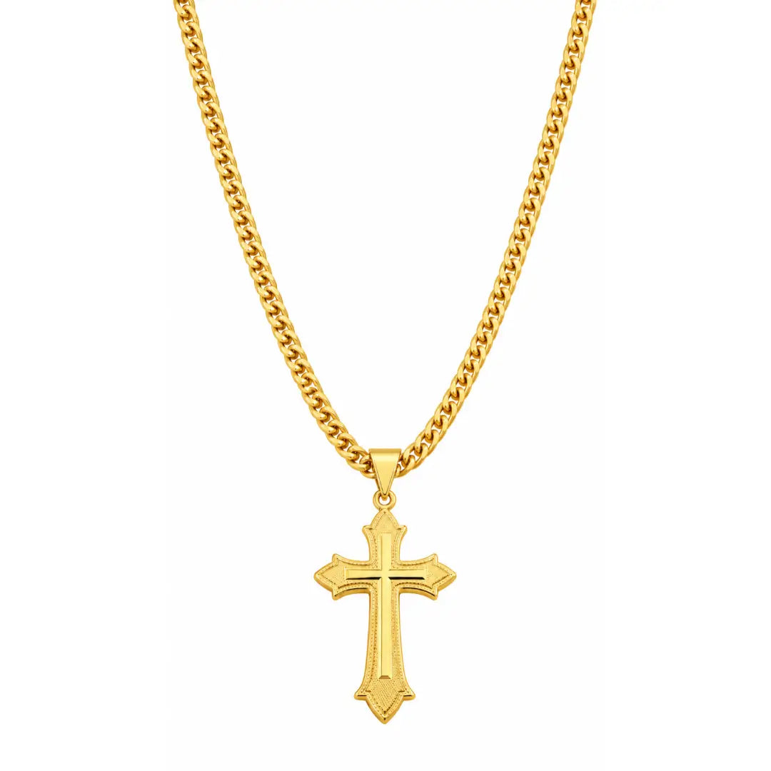 Colar masculino Grumet Dupla Lacraia 3mm com pingente Cruz banhado a ouro 18K