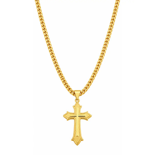 Colar masculino Grumet Dupla Lacraia 3mm com pingente Cruz banhado a ouro 18K