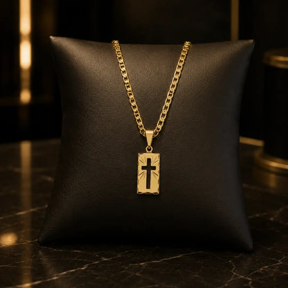 Corrente Piastrini Masculina com Pingente Placa Cruz Banhados a Ouro 18k Correntinha Cordão