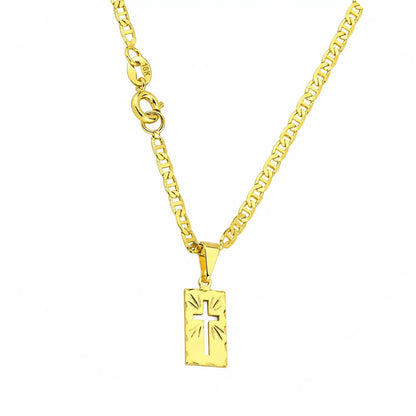 Corrente Piastrini Masculina com Pingente Placa Cruz Banhados a Ouro 18k Correntinha Cordão