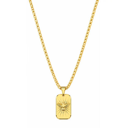 Foto de produto em fundo branco destacando o Colar Masculino Corrente Piastrini Com Pingente Espírito Santo Banhada a Ouro 18k completo.