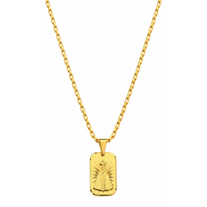 Foto de produto em fundo branco destacando o Colar Masculino Corrente Tijolinho Com Pingente Nossa Senhora Banhada a Ouro 18k completo.