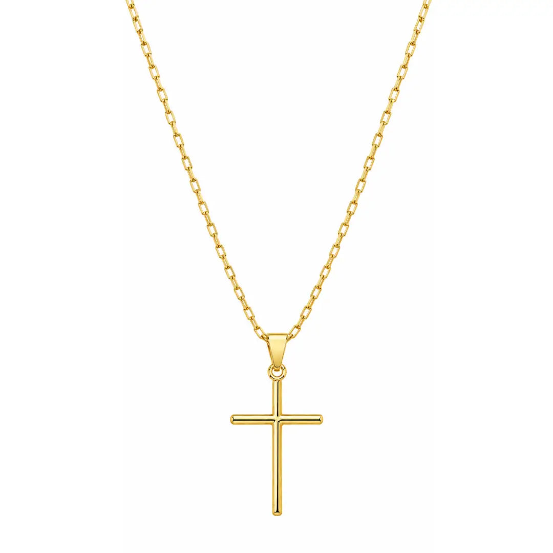 Colar masculino Cruz Palito com corrente Tijolinho banhada a ouro 18K