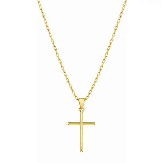 Colar masculino Cruz Palito com corrente Tijolinho banhada a ouro 18K