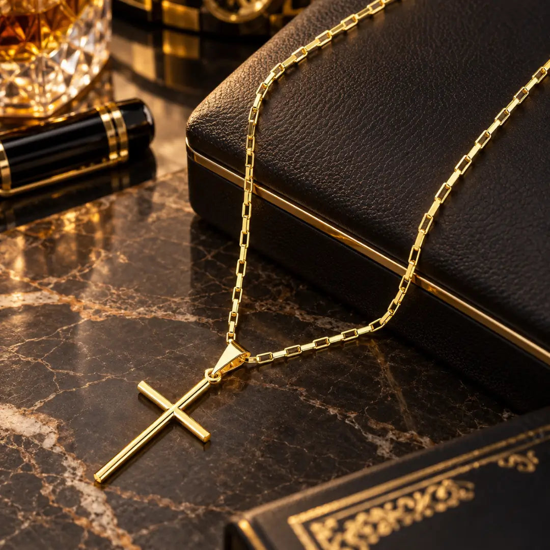 Acabamento dourado do colar masculino Cruz Palito