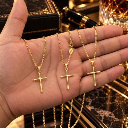 Pingente Cruz Palito dourado de 2,6cm para colar masculino