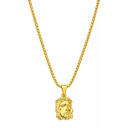 Foto de produto em fundo branco destacando o Colar Masculino Corrente Veneziana Com Pingente Face de Cristo Grande Banhada a Ouro 18k por inteiro.
