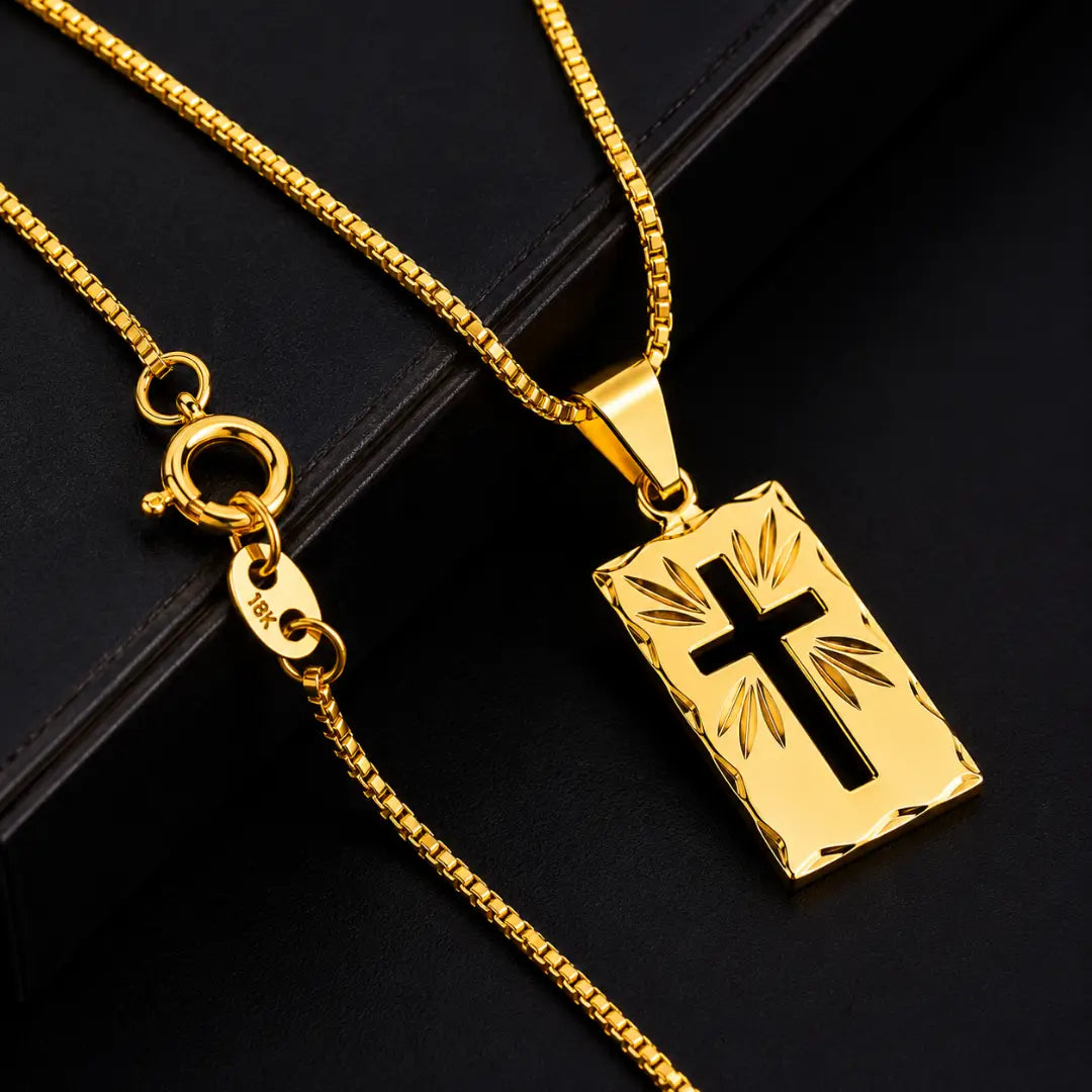Corrente Veneziana + Pingente Plaquinha Cruz Vazada Banhado a ouro18k Colar Cordão Masculino Folheado