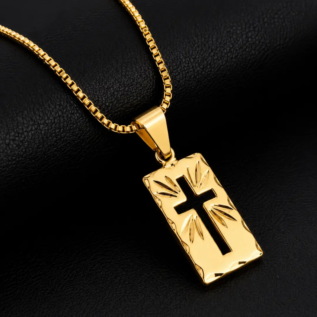 Corrente Veneziana + Pingente Plaquinha Cruz Vazada Banhado a ouro18k Colar Cordão Masculino Folheado