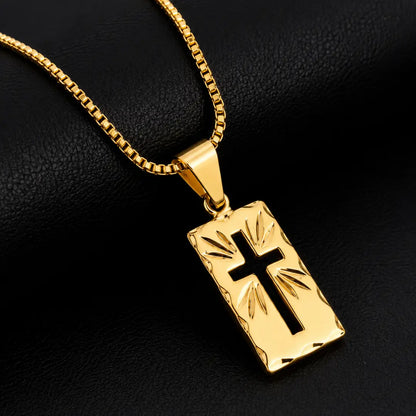 Corrente Veneziana + Pingente Plaquinha Cruz Vazada Banhado a ouro18k Colar Cordão Masculino Folheado