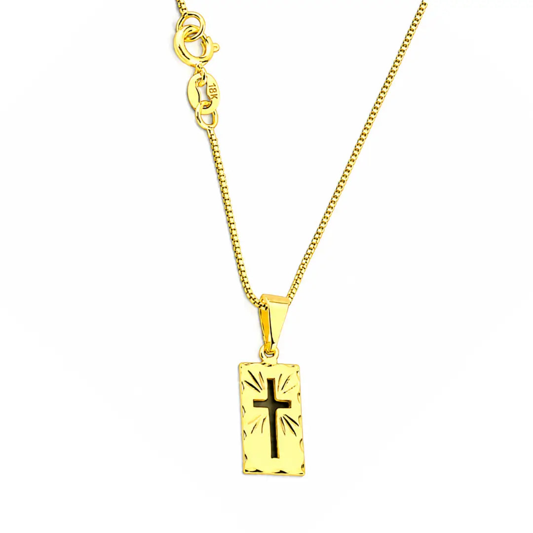Corrente Veneziana + Pingente Plaquinha Cruz Vazada Banhado a ouro18k Colar Cordão Masculino Folheado
