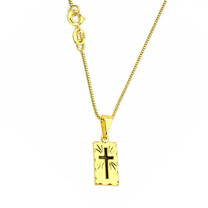 Corrente Veneziana + Pingente Plaquinha Cruz Vazada Banhado a ouro18k Colar Cordão Masculino Folheado