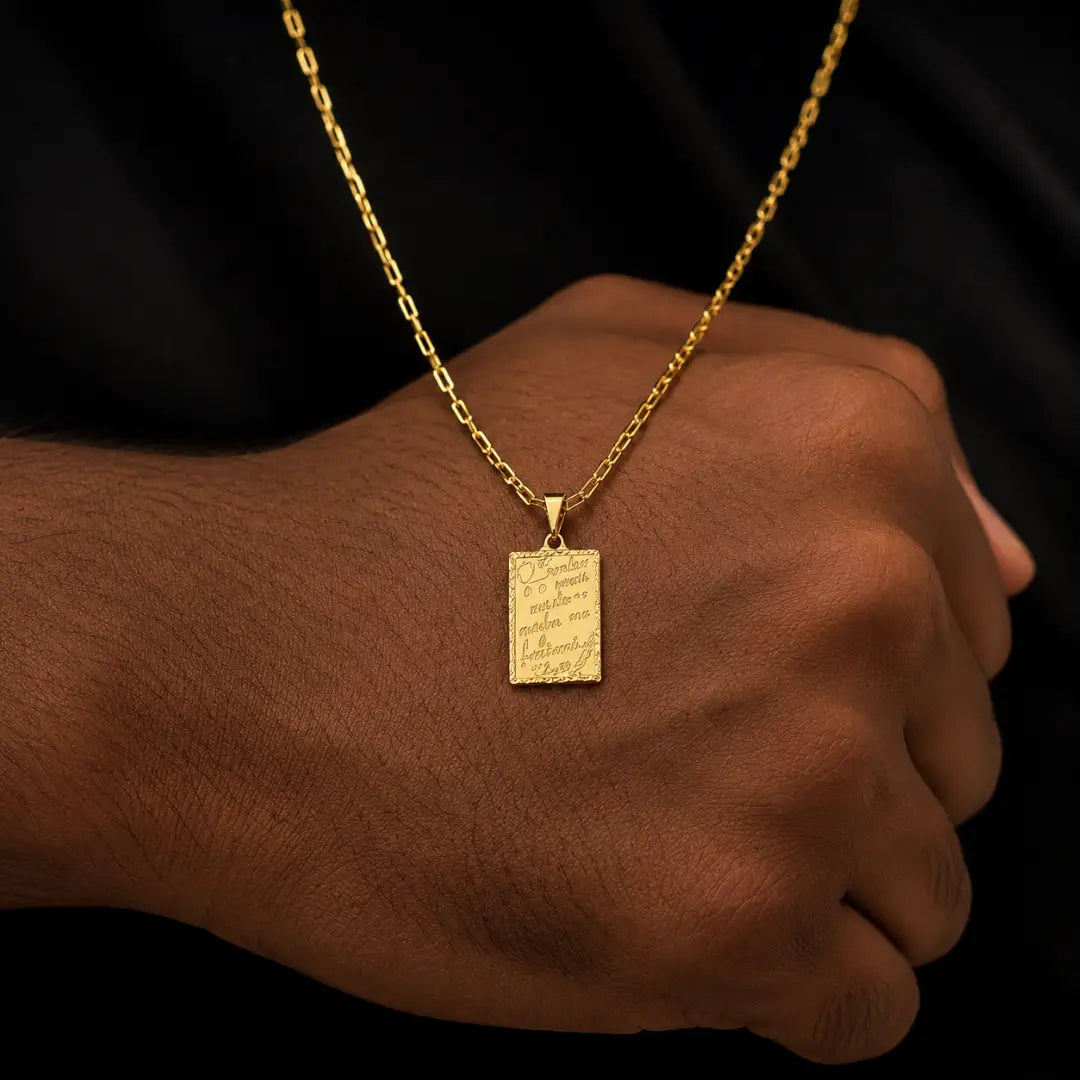 Corrente Veneziana Banhada a Ouro 18k + Pingente Plaquinha Quadrado O Senhor é Meu Pastor