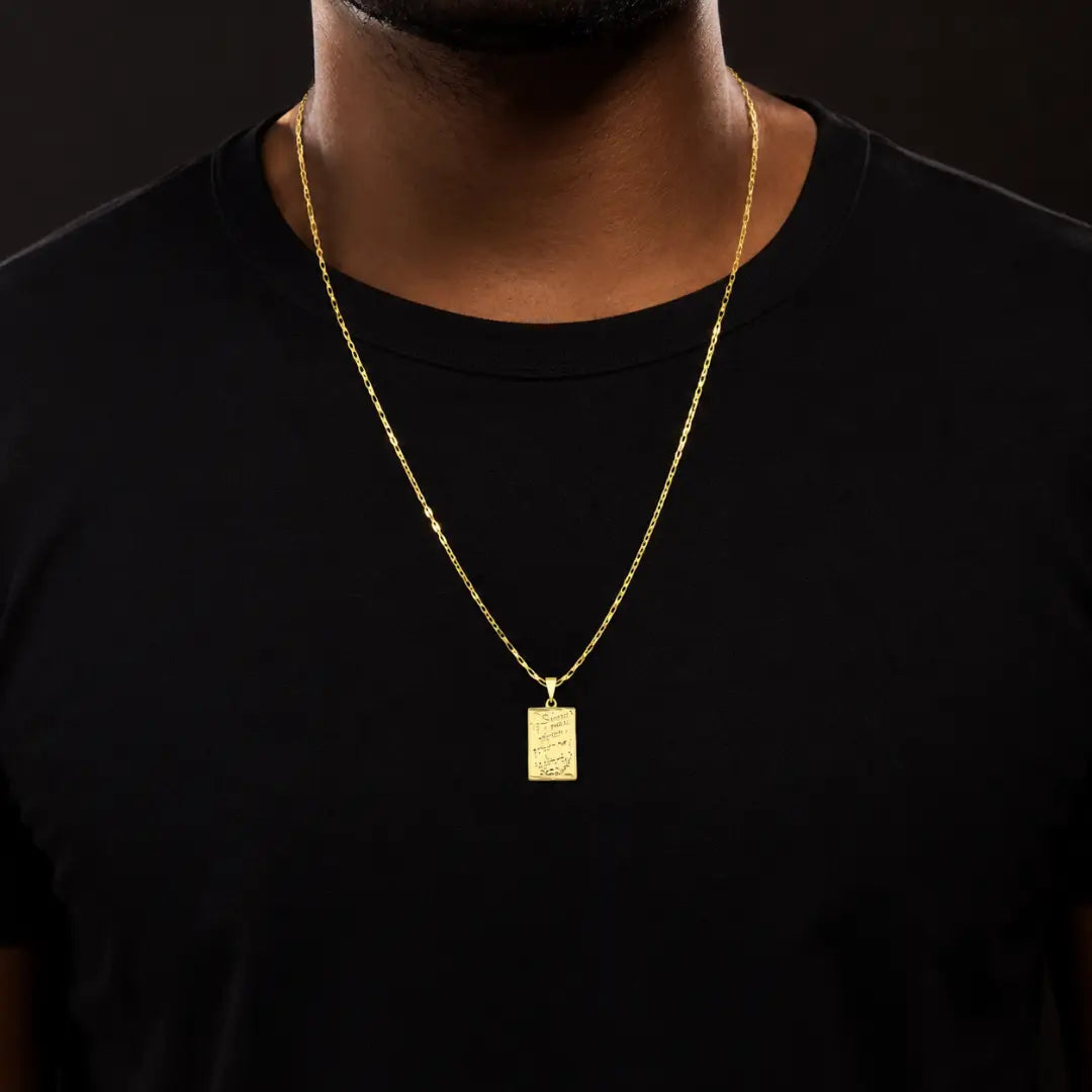 Corrente Veneziana Banhada a Ouro 18k + Pingente Plaquinha Quadrado O Senhor é Meu Pastor