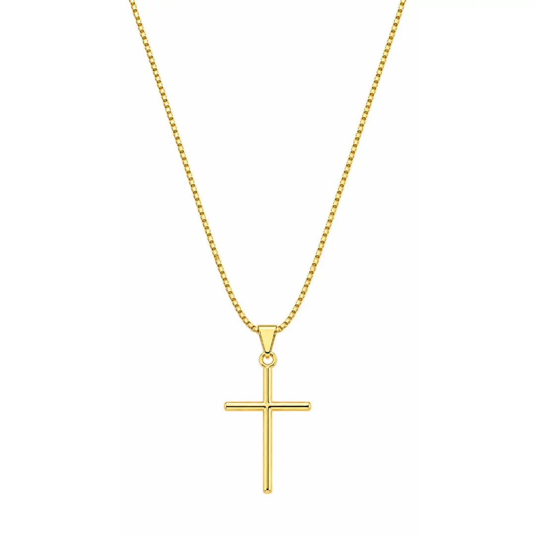 Colar masculino Cruz Palito com corrente Veneziana banhada a ouro 18K