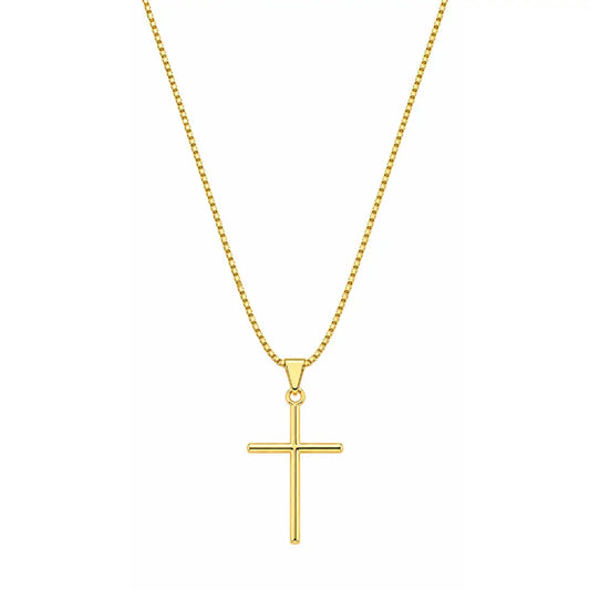 Colar masculino Cruz Palito com corrente Veneziana banhada a ouro 18K